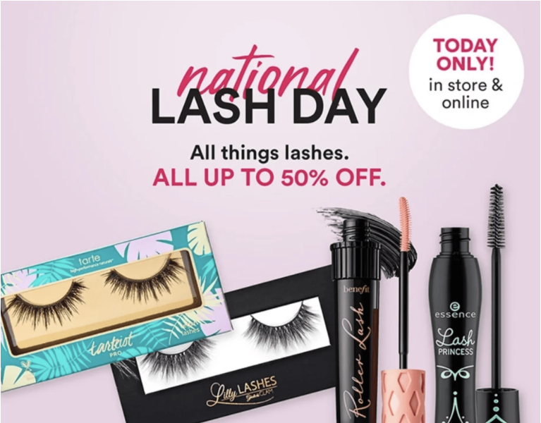 Image showing the las products that will be on sale for up to 50% during the Ulta National Lash Day Sale